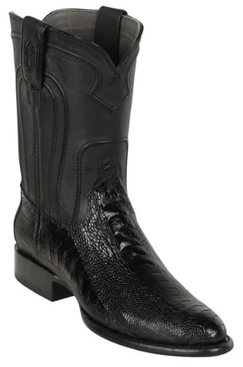 Los Altos Black Genuine Ostrich Leg Round Roper Toe Cowboy Boots 690505