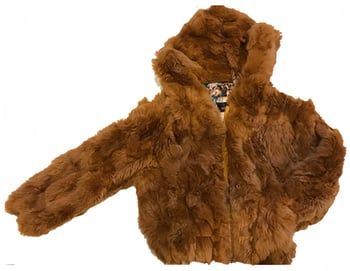 Winter Fur Kid's Light Chocolate Genuine Rex Rabbit Jacket With Hood K08R02.