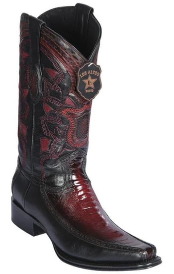 Los Altos  Faded Burgundy Genuine Ostrich Leg With Deer Sides European Square Toe Cowboy Boots 76F0543