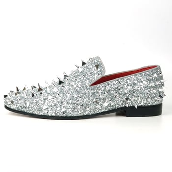 Fiesso Silver Glitter / Silver Spikes Slip on Loafer FI7517.