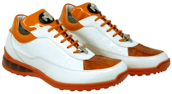 Mauri "Bubble" 8900/2 White / Orange Genuine Baby Crocodile Hand Painted / Patent / Embossed Patent Sneakers.