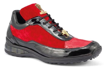 Mauri 8900/8 Crocodile & Patent Leather Velvet-Embossed Casual Sneakers Black/Red/Camel