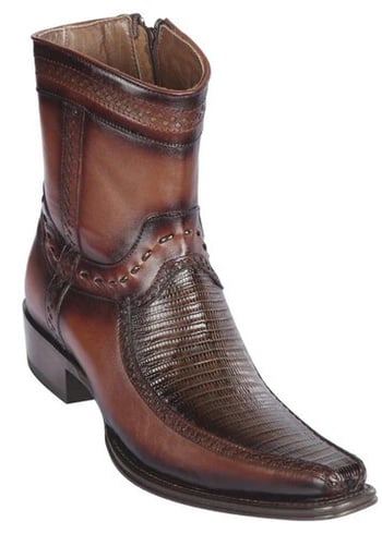 Los Altos  Faded Brown  Genuine Teju Boots Leather  European Square Toe Low Shaft Cowboy Boots 76BF0716