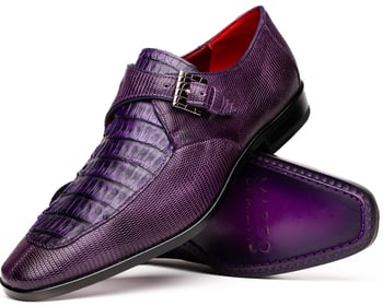 Marco Di Milano "Toluca" Purple Genuine Caiman Crocodile And Lizard Dress Shoes