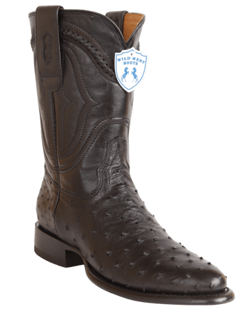 Wild West 269I0305 Black Genuine Full Quill Ostrich Leather Roper Toe Cowboy Boots