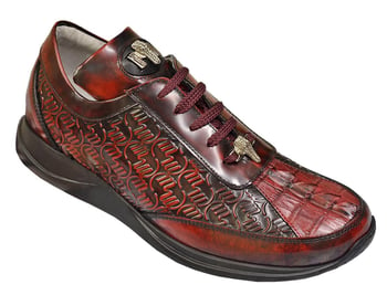 Mauri 8658/1 Ruby Red Genuine Hornback Crocodile / Brushed Off Calf Leather Sneakers