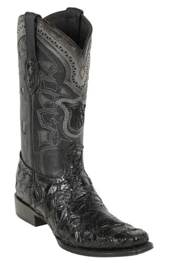 Los Altos Black Genuine Pirarucu Leather European Square Toe Cowboy Boots 761005