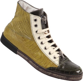 Mauri 8888 Cream / Apple / Money Green Genuine All-Over Ostrich Leg Sneakers With Silver Mauri Alligator Head