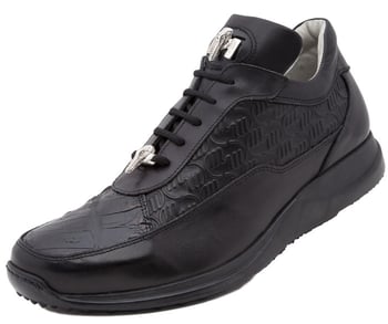 Mauri 8900 Black Genuine Alligator/Embossed Mauri Leather Sneakers With Silver Alligator Head