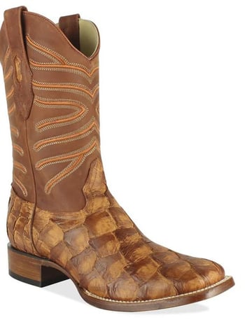 Los Altos Cognac Matte Genuine Pirarucu Fish Square Toe Cowboy Boots 8221070