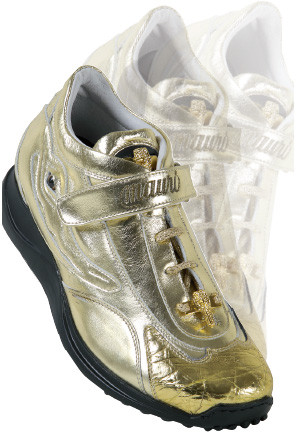 Mauri 8931 Metallic Gold Genuine Alligator And Nappa Leather Sneakers With Eyes, Gold Mauri Alligator Head & Mauri Logo Velcro Strap