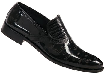 Mauri "4437" Black Genuine Tejus Lizard / Patent Leather Loafer Shoes With Mauri Laser Engraving