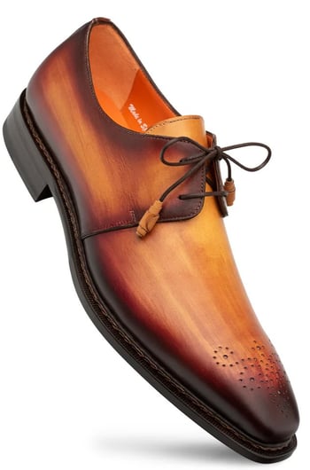 Mezlan "Principe" Tan / Rust Genuine Calfskin Leather Derby Shoes 20842.