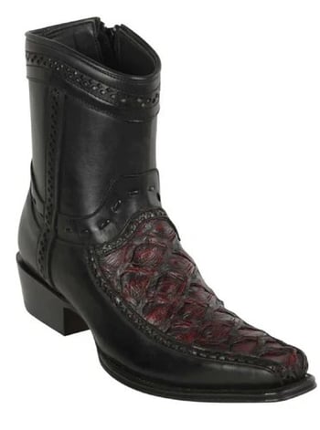 Los Altos  Black Cherry Genuine Piraruccu Leather  European Square Toe Low Shaft Cowboy Boots 76BF1018