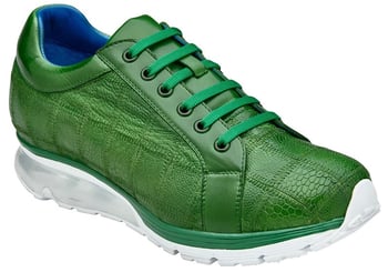 Belvedere "Magnus" Emerald Green Genuine Ostrich Leg Casual Sneakers E21.