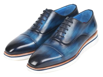 Paul Parkman Blue Genuine Leather Men's Smart Oxford Casual Shoes 185-BLU-LTH