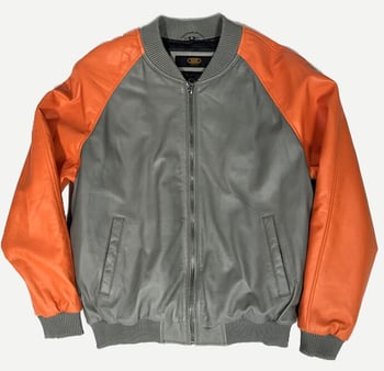 G-Gator Orange / Grey Genuine Leather Suede Bomber Baseball Jacket 1065..