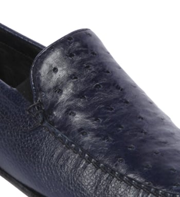 Lombardy Navy Blue Genuine Quill Ostrich / Leather Penny Loafer Shoes ZLA040310.