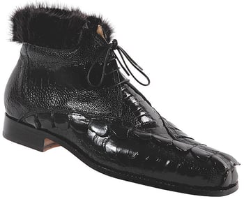 Mauri "Cinema" 4451 Black Genuine Hornback Crocodile Tail / Ostrich Leg With Black Mink Fur Lining  Boots