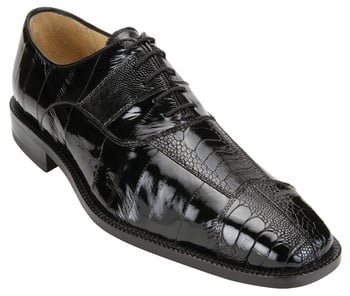 Belvedere "Mare" Black Genuine Eel And Ostrich Leg Shoes 2P7.