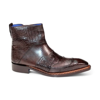 Emilio Franco "Lucio" Chocolate Genuine Italian Croco/Tejus/Snake Print Leather Ankle Boots.