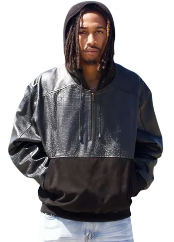G- Gator 204 Black Two Tone Genuine Lambskin Suede Leather Hoodie Jacket