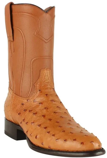 Los Altos Honey Genuine Ostrich Round Roper Toe Cowboy Boots 690351