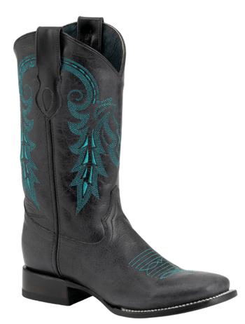 Ferrini "Blaze" Black Genuine Full Grain Leather Square Toe Cowboy Boots 13293-04
