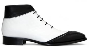 Duca Di Matiste "Lauro" Black / White Genuine Italian Calf Leather Quilt Print Ankle Boots.