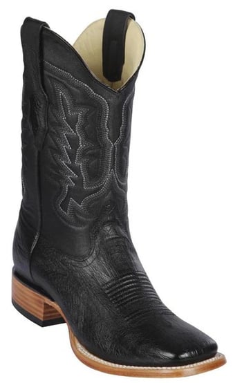 Los Altos Black Genuine Smooth Ostrich Leather Wide Square Toe Cowboy Boots 8279705N