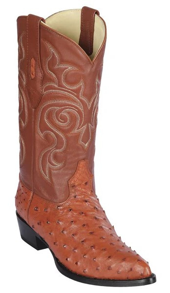 Los Altos Cognac Genuine Full Quill Ostrich J Toe Cowboy Boots 990303