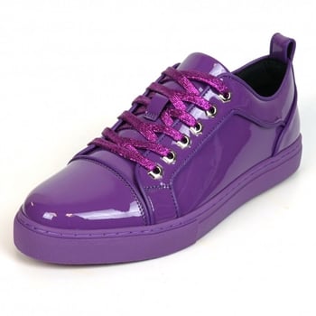 Fiesso Purple Patent Lace up Low Cut Leather Sneaker FI2415-2.