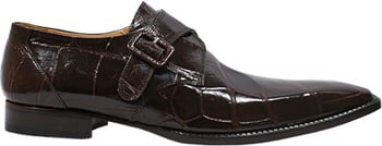 Mauri 53132 Brown Genuine All-Over Alligator Belly Skin Shoes With Monk Strap / Alligator Covered Buckle