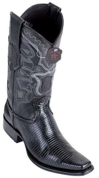 Los Altos Black Genuine Teju Lizard European Square Toe Cowboy Boots 760605