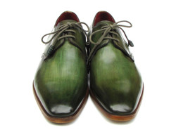 Paul Parkman 059 Green Genuine Leather Hand-Painted Derby Shoes