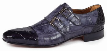 Mauri "Traiano" 1152 Black / Medium Grey Genuine Body Alligator Hand Painted Burnished Double Monk Strap Shoes.