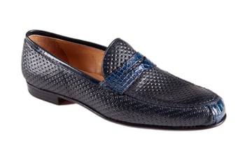 Mauri 4893 Blue Genuine Crocodile Flanks / Perforated Calfskin Loafers