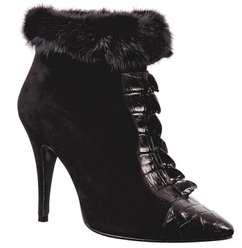 Mauri Ladies "Luna" 7565 Black Genuine Hornback Crocodile Tail / Alligator / Suede Dress Boots With Mink Fur Lining