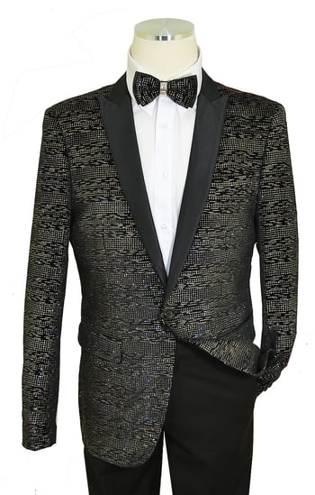 Cielo Black / Metallic Multi-Color Lurex Classic Fit Velvet Blazer / Bow Tie B6384
