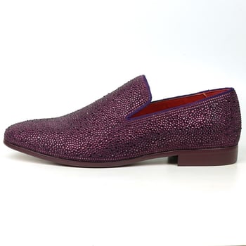 Fiesso Purple Suede Purple Rhinestones Slip on Loafer FI7525.