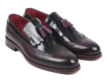 Paul Parkman "KT92PX" Black / Purple Genuine Calfskin Kiltie Tassel Loafer.