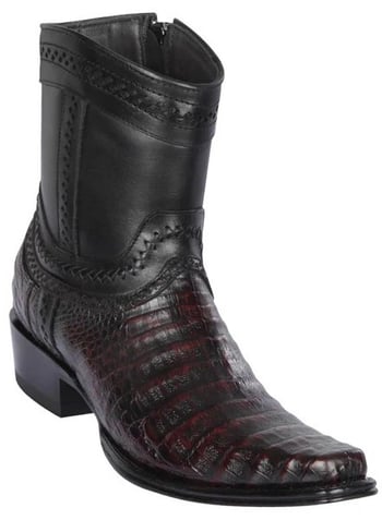 Los Altos Black Cherry Genuine  Caiman Belly European Square Toe Low Shaftt Cowboy Boots 76B8218