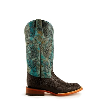 Ferrini Ladies"Stampede" Black / Teal Caiman Print Leather SquareToe Cowgirl Boots 90393-50