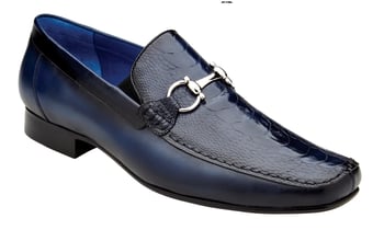 Belvedere "Bruno" Navy Genuine Ostrich Leg and Italian Calf Dress Loafer Shoes.