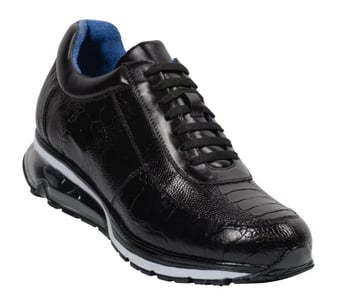 Belvedere "Todd" Black Genuine Ostrich Casual Sneakers.