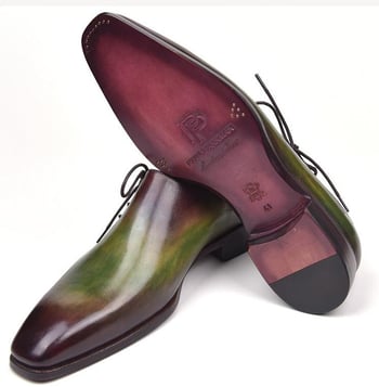 Paul Parkman ''885F74" Green / Bordeaux Genuine Calfskin Leather Side Lace Plain Toe Shoes.