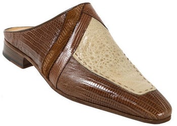 Mauri 4236 Camel/Bone Genuine Lizard/Frog/Pony Mauri Embroidery  Half Shoes