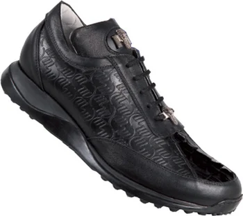 Mauri 8936 Black Genuine Hornback Crocodile Tail With Mauri Embossed Nappa Leather Sneakers With Silver Mauri Alligator Head