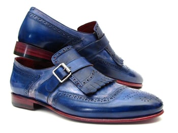 Paul Parkman 12BL78 Dual-Tone Blue Calfskin Kiltie Monkstrap Shoes