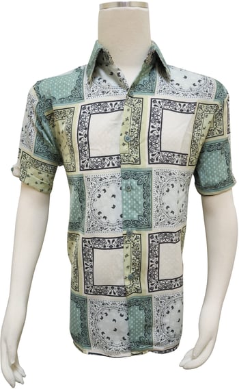 Pronti Sage Green / White / Black Paisley Lightweight Short Sleeve Shirt S6544